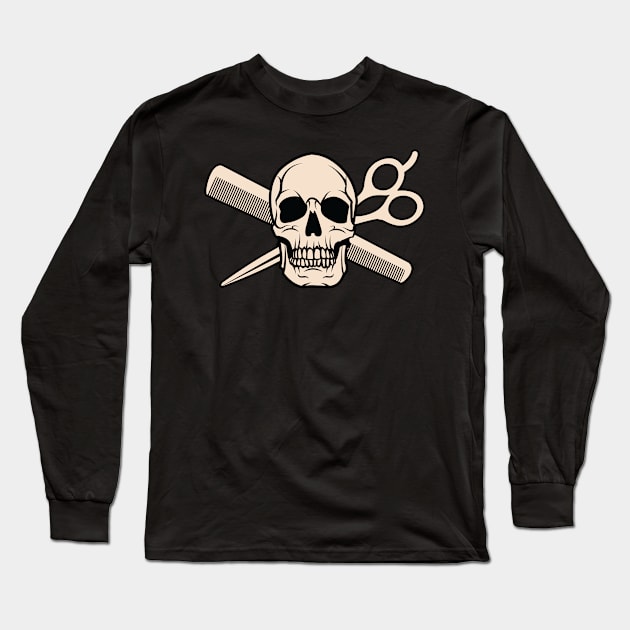 Skull, Scissors & Comb - Barber Graphic Long Sleeve T-Shirt by Graphic Duster